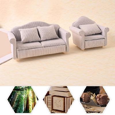 Dollhouses Sofa Model Figure Wood Couch Realistic Design Furniture Figurine for 1/12 Dollhouses Scene Displaying Decors