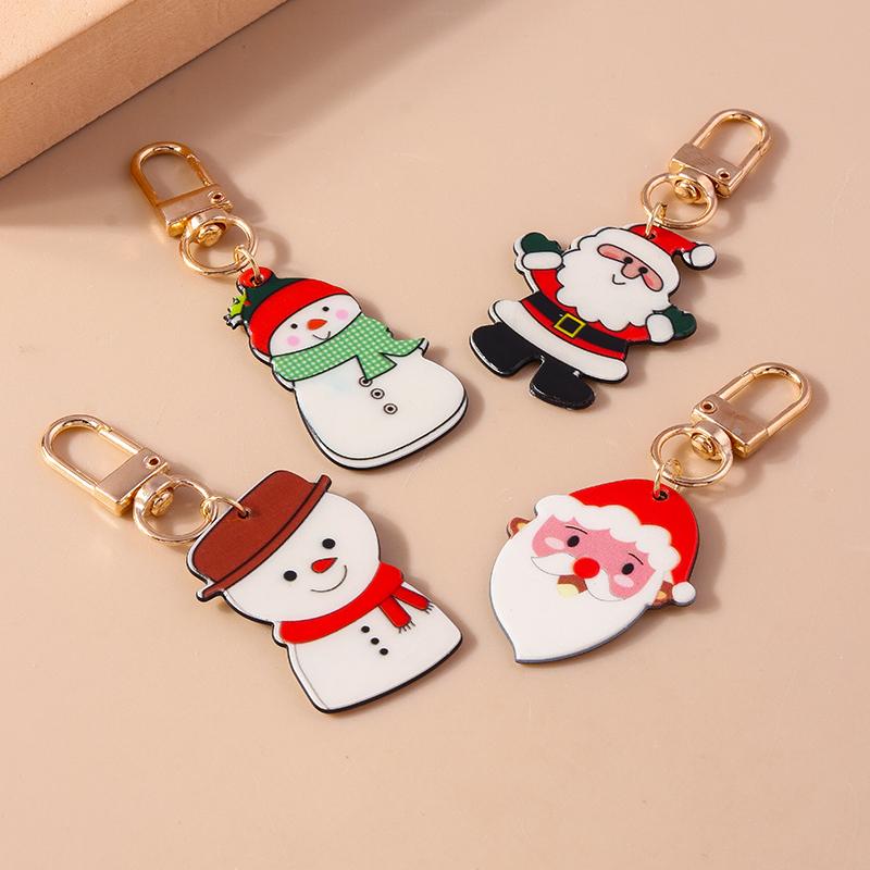 Cute Enamel Snowman Keychain Christmas Tree Elk Santa Clause Keyring Pendants for Handbag Decor DIY X'mas Gifts Accessories