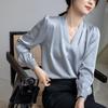 2025 Spring V-Neck Satin Long-Sleeve Korean Style Women's Top