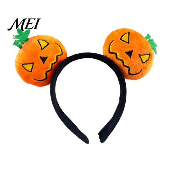 Holiday Headwear for Kids Adults Halloween Plush Pumpkin Headband, Fuzzy Orange Ghost Face Cute Headpiece Hair Accessories Women Costume Cosplay Theme