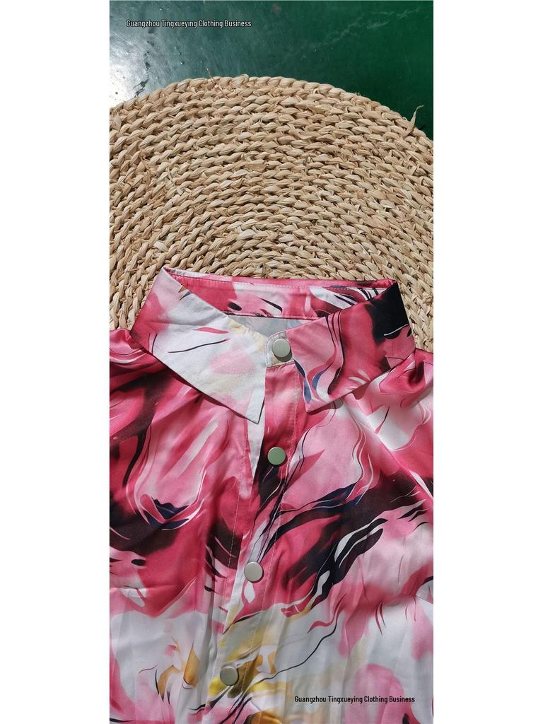 European & American Spring/Fall New Style Long Sleeve Lapel Loose Fit Digital Print Shirt