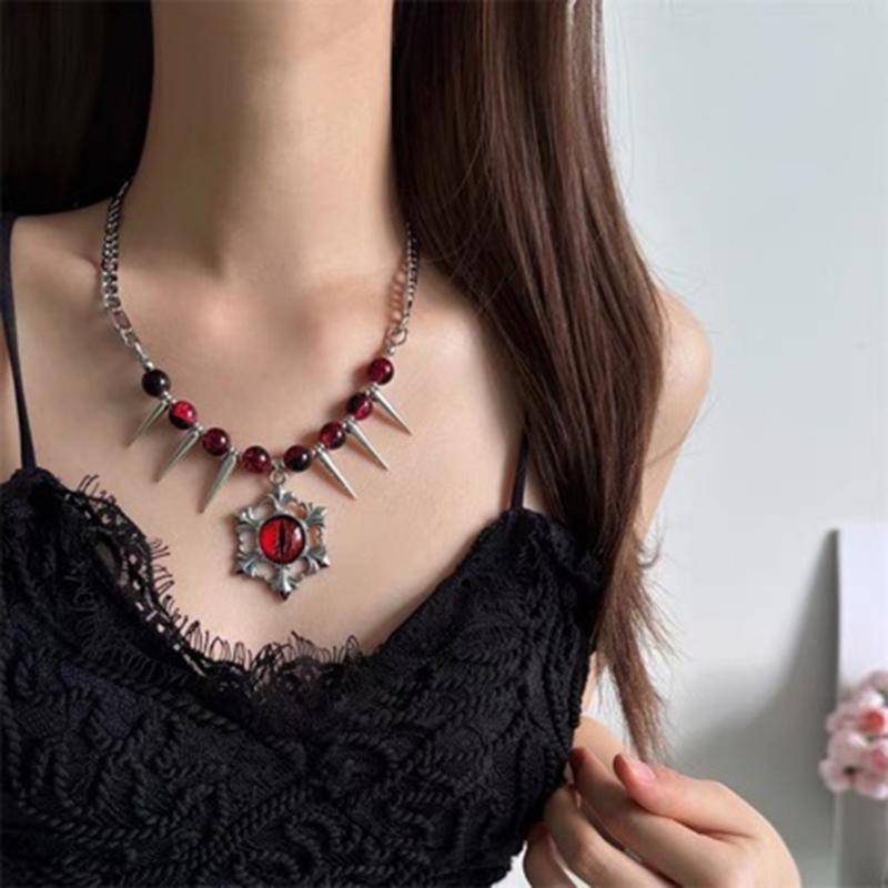 Gothic Devil Eye Chokers Necklace Vintage Hip Hop Jewelry With Mystical Runes Details For Alternative Fashion Enthusiasts