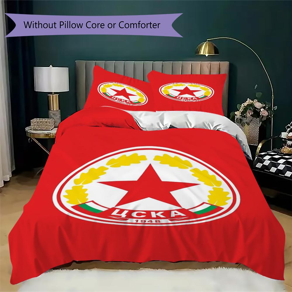 PFC CSKA Sofia Pattern Bedding uilt Set uilt Cover Pillowcase Home Decoration Birthday Gift (1 * duvet cover + 2 * pillowcase without core)
