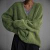 Fall Winter New Women's Green Fuzzy Knit Cardigan Loose Lazy Style Sweater Coat European American French Fashion Outerwear Top