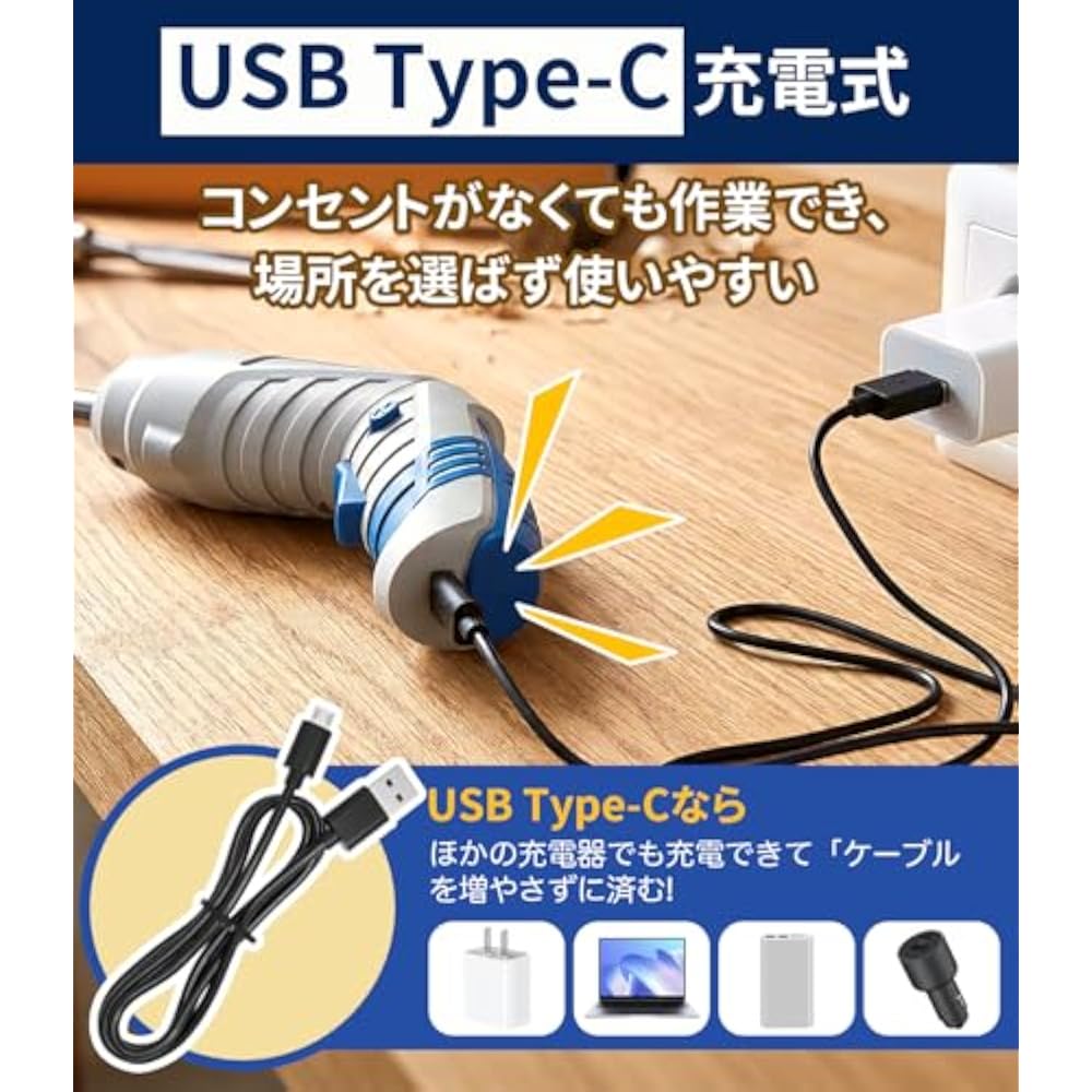 Electric Screwdriver Small Cordless Electric Drill [2 Way Transformation] USB Type-C Rechargeable...