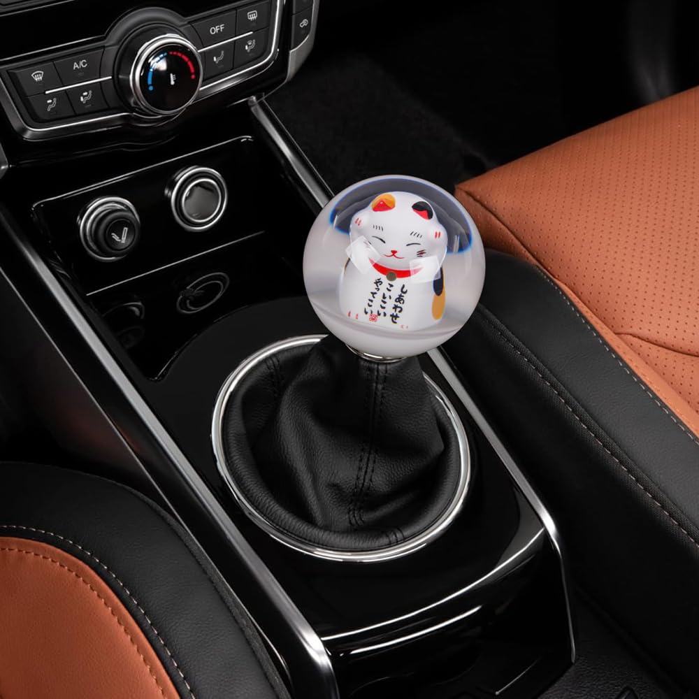 MUTEKI Maneki Maneki Neko Shift Knob, Cute, Round Gear Knob, MT Car, AT Car,