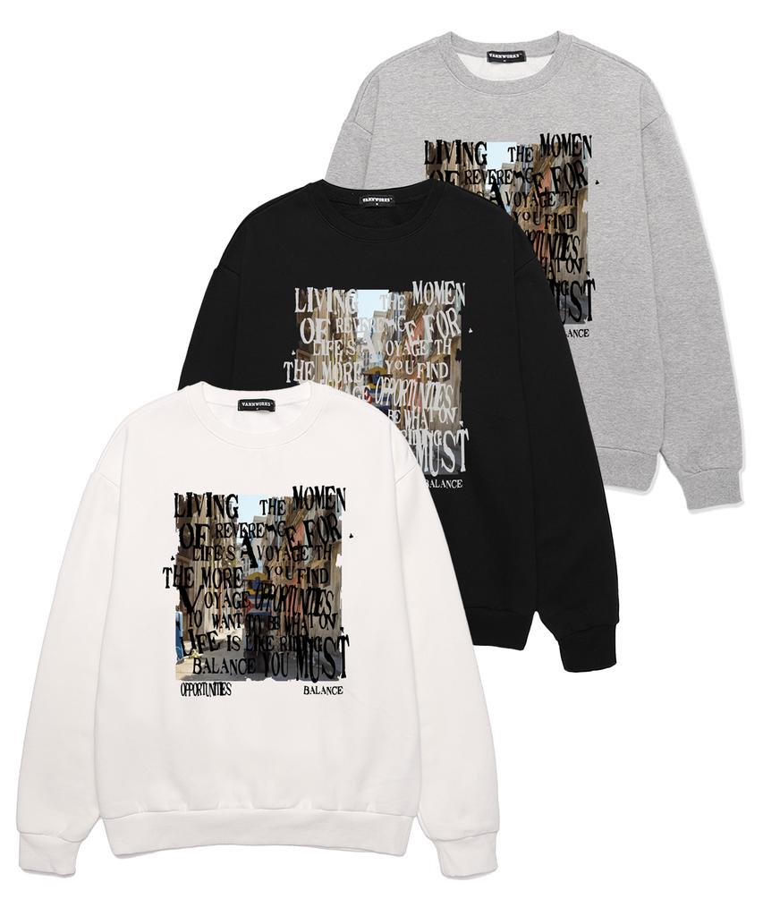 VANNWORKS Color Balance Typo Oversized Sweatshirt (Vls0103) Melange Grey (Type A)