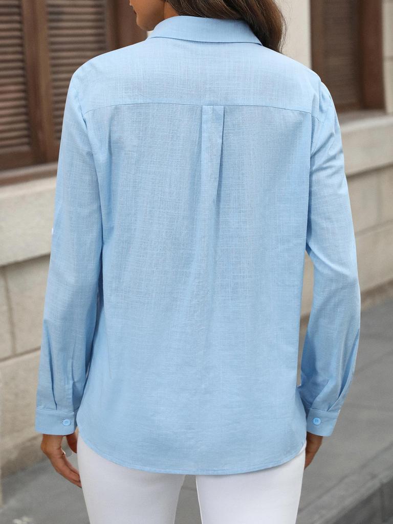 2024 Women's European & American Style Casual Button-Up Solid Color Loose Shirt - Spring/Summer Collection.