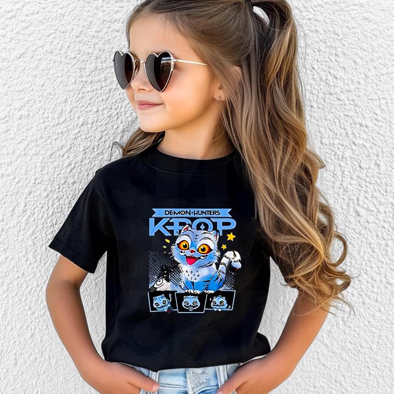 Kpop Demon Hunters Children's Clothing Short Sleeve T-shirt Cute Kpop Demon Hunters Tiger Harajuku Tshirt for Boys Girls