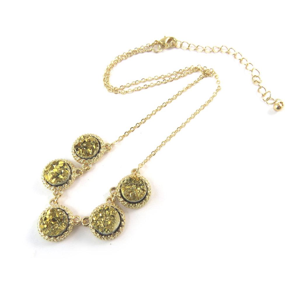 Les Trésors De Lily [P0104] - Golden 'Mineralia' Designer Necklace