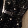 Vintage Mid Length Plaid Tweed Vest Jacket Women's 2-Pack Button Belt Vest and Knit Sweater