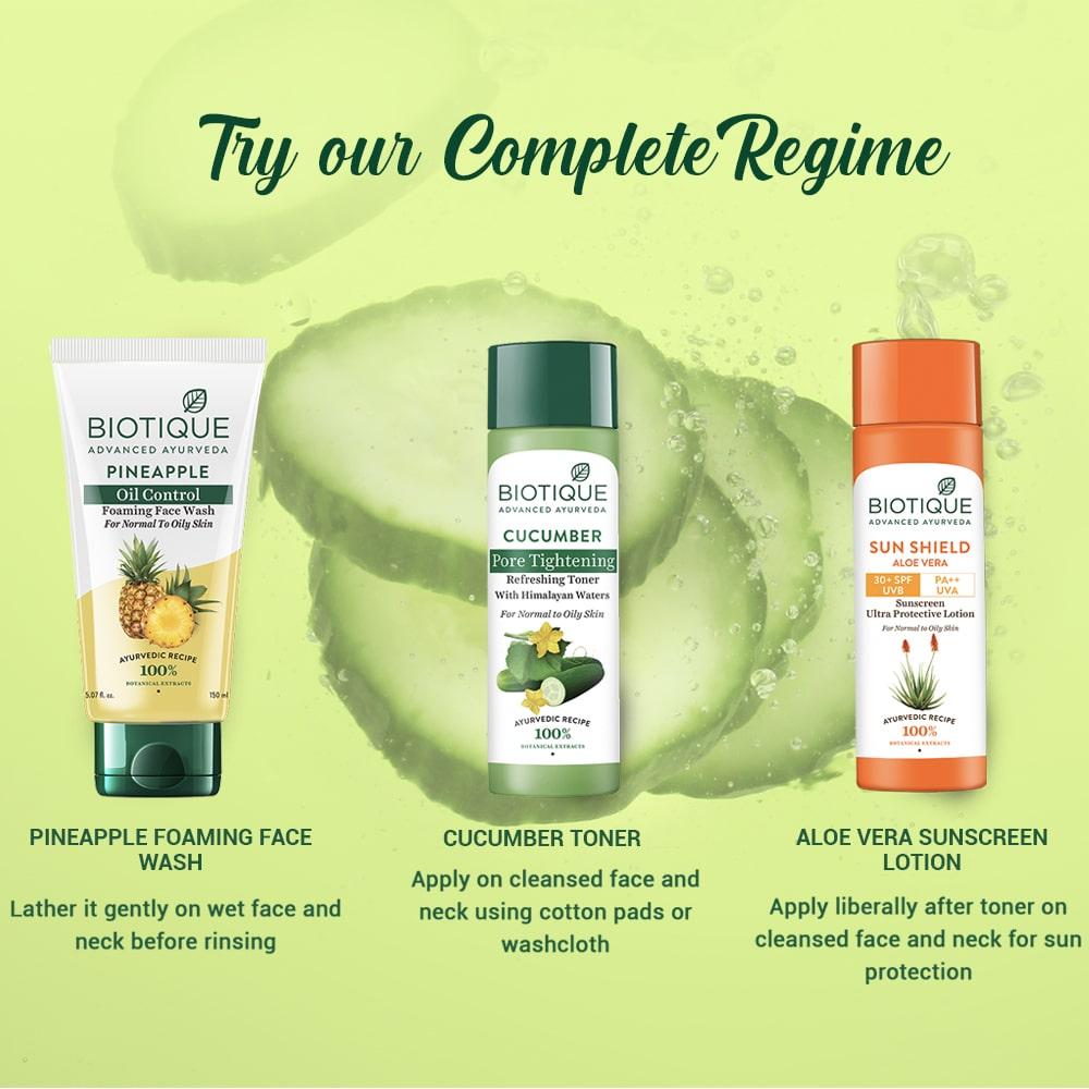 Biotique Cucumber Pore Tightening Toner 200ml | Ayurvedic Botanical Extracts | Skin pH Balance | For Oily & Normal Skin