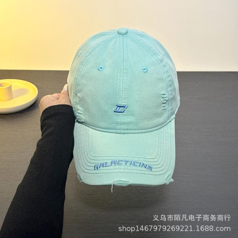 Spring and Summer Edging Holes Embroidery Letters Baseball Cap Women Simple Fashion Versatile Hat Big Head Circumference Cap Men