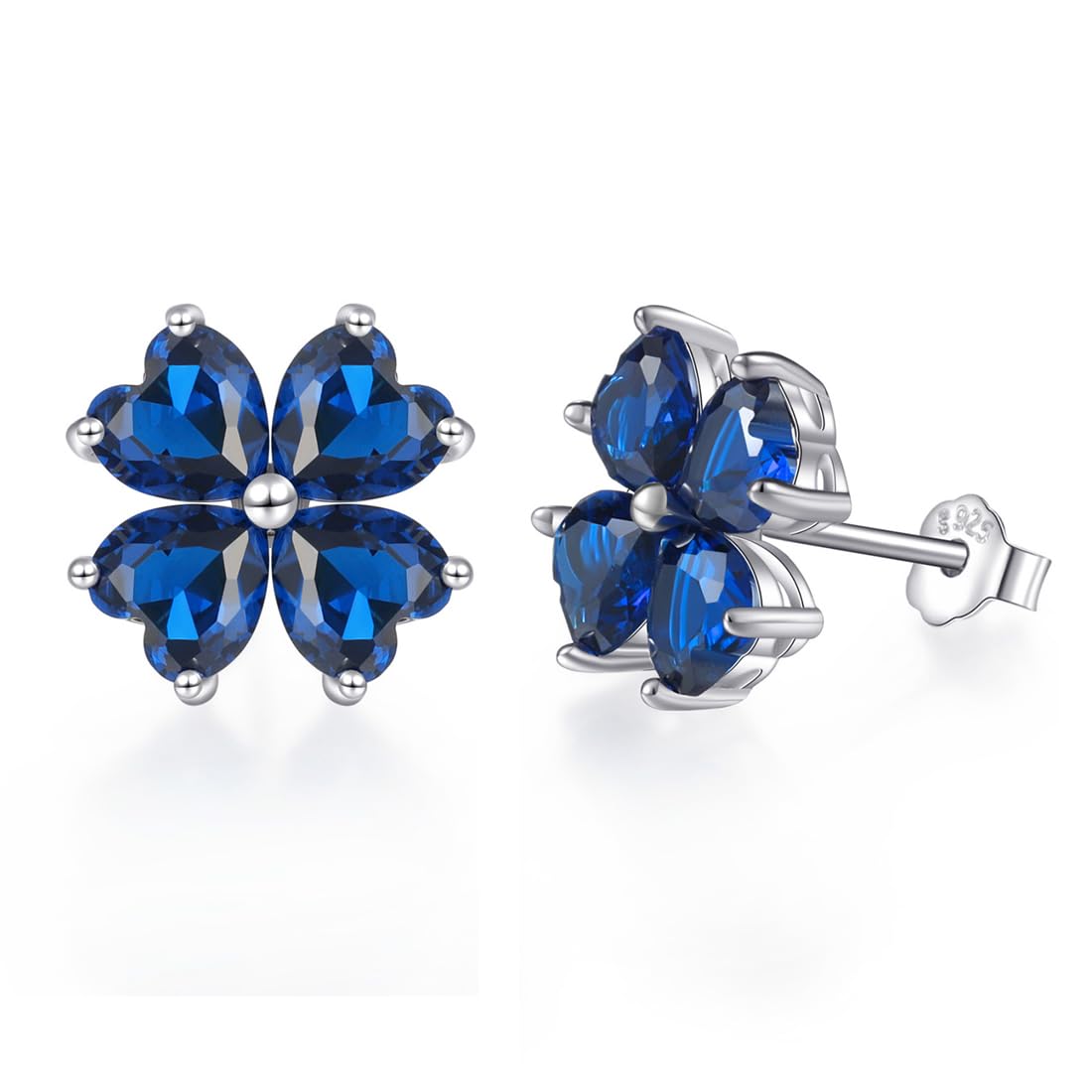

I love September 925 sterling silver ladies silver ladies stud gift [JIANGXIN] you, four-leaf clover, birthstone, sapphire, earrings, hypoallergenic,