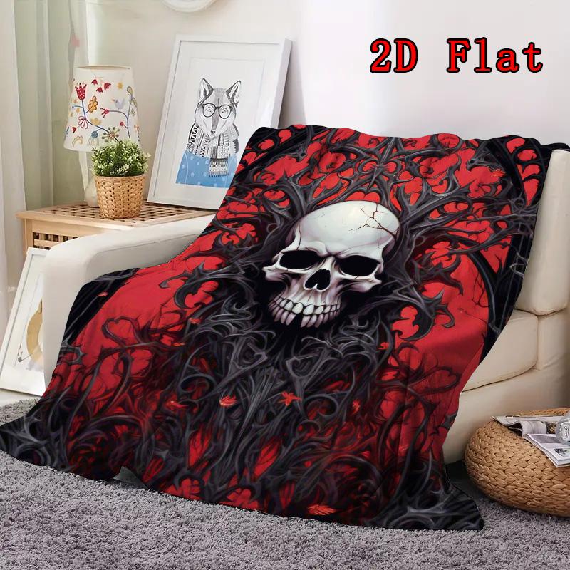 Gothic skull with ornate details 2D Flat Pattern Flannel Blanket High quality All Seasons Warmth and Comfort Perfect for Christmas Gifts.