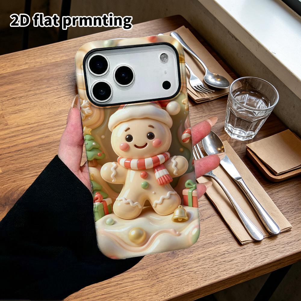 Phone Case: 2D flat design suitable for iPhone 18, 17, 16, 15, 14, 13 Pro protective case, Christmas gingerbread man, perfect holiday gift for Christm