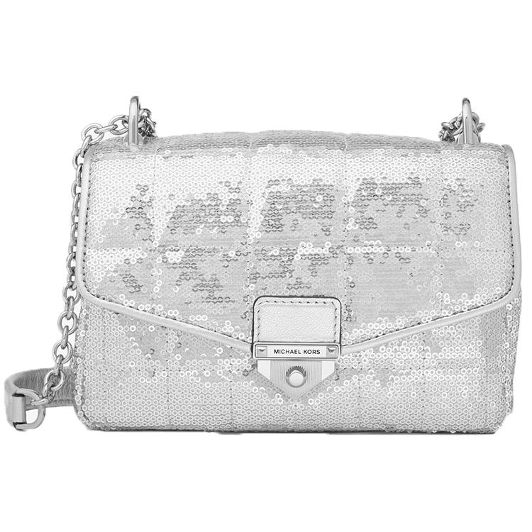 

New MICHAEL KORS Soho Artificial Leather Crossbody Bag, Shoulder Bag Women s Silver 30H0S1SL1U-040 21.1*7.1*13.0CM