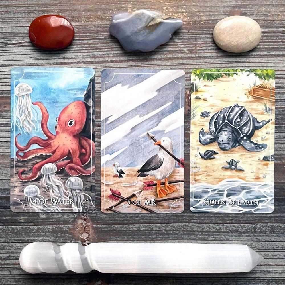 10.3*6cm The Healing Waves Tarot In The Ocean Theme Illustrated with Water Color and Natural Sea Water 78 Pcs Cards