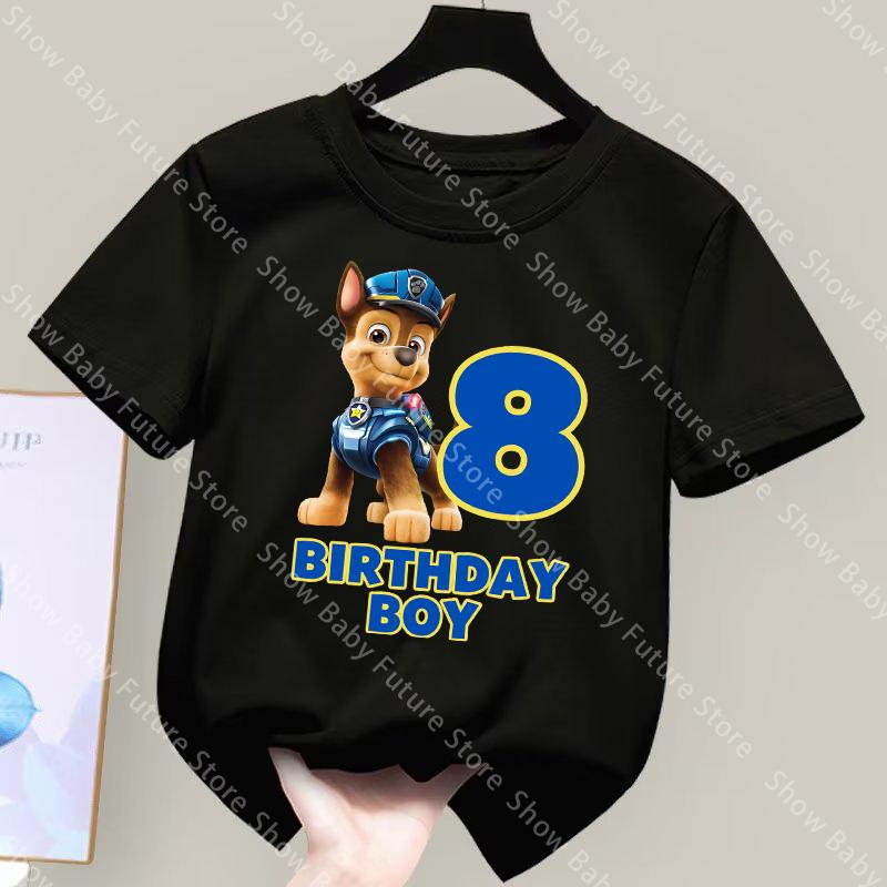 Summer Party T Shirt for Boys Girls Cartoon Chase New Birthday Number Cute Tee Shirt Printed Clothes Anime Tops Gifts