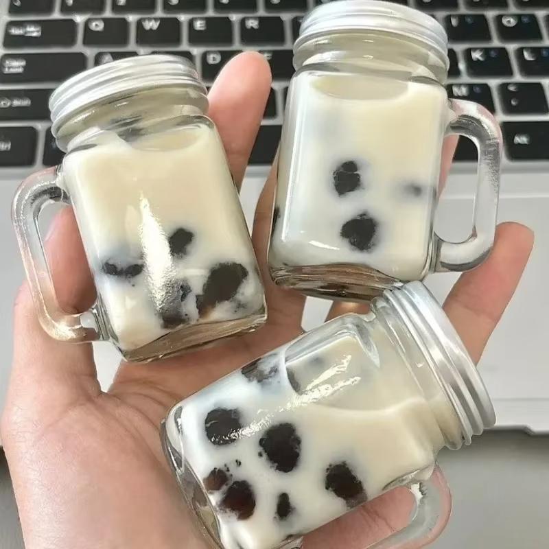 1/2pcs Mini Mason Jar Coffee Concentrate Sub-Bottling Sealed Jars Juice Family Party With Cover Portable Handle Cup Glass Bottle