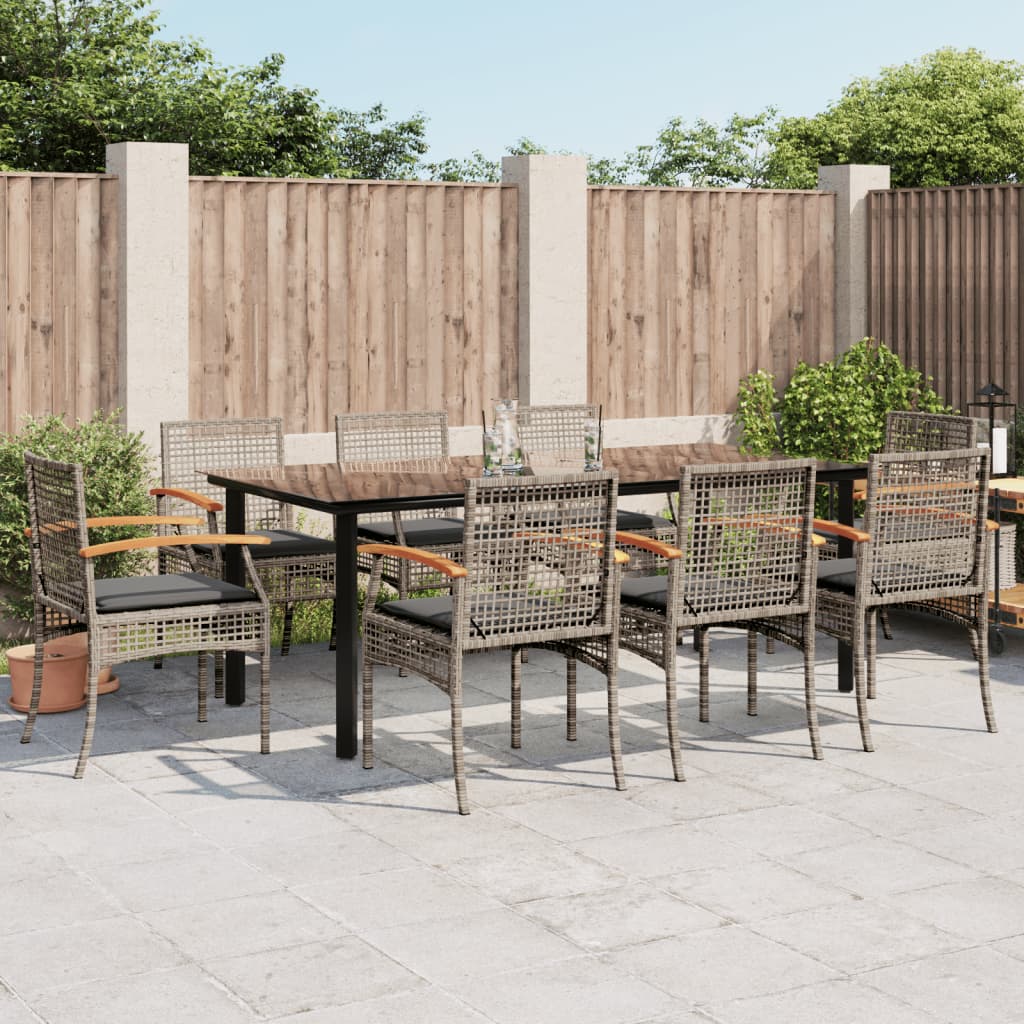 Vidaxl 9-Cz. Garden Furniture Set With Cushions, Grey, PE Rattan