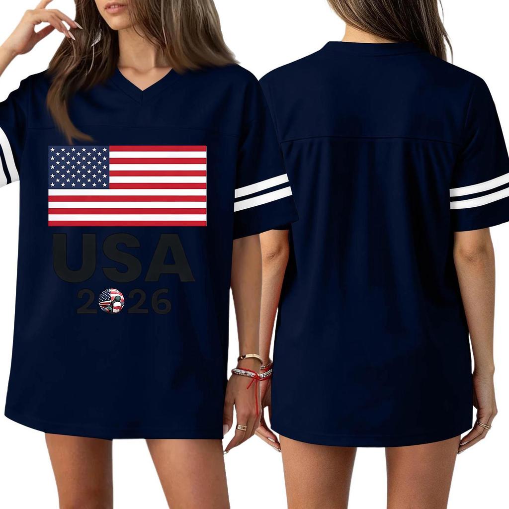Women's Casual & Stylish V-Neck Sports — Print Short-Sleeve Athletic T-Shirt Top