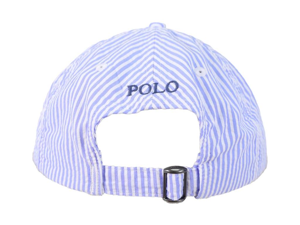 (POLO Ralph Lauren) POLO Ralph Lauren Bărbați Femei Seersucker Dungi Punct Unic Ponei Semnătură Șapcă Pălărie 01080216 ALBASTRU [Folosit]