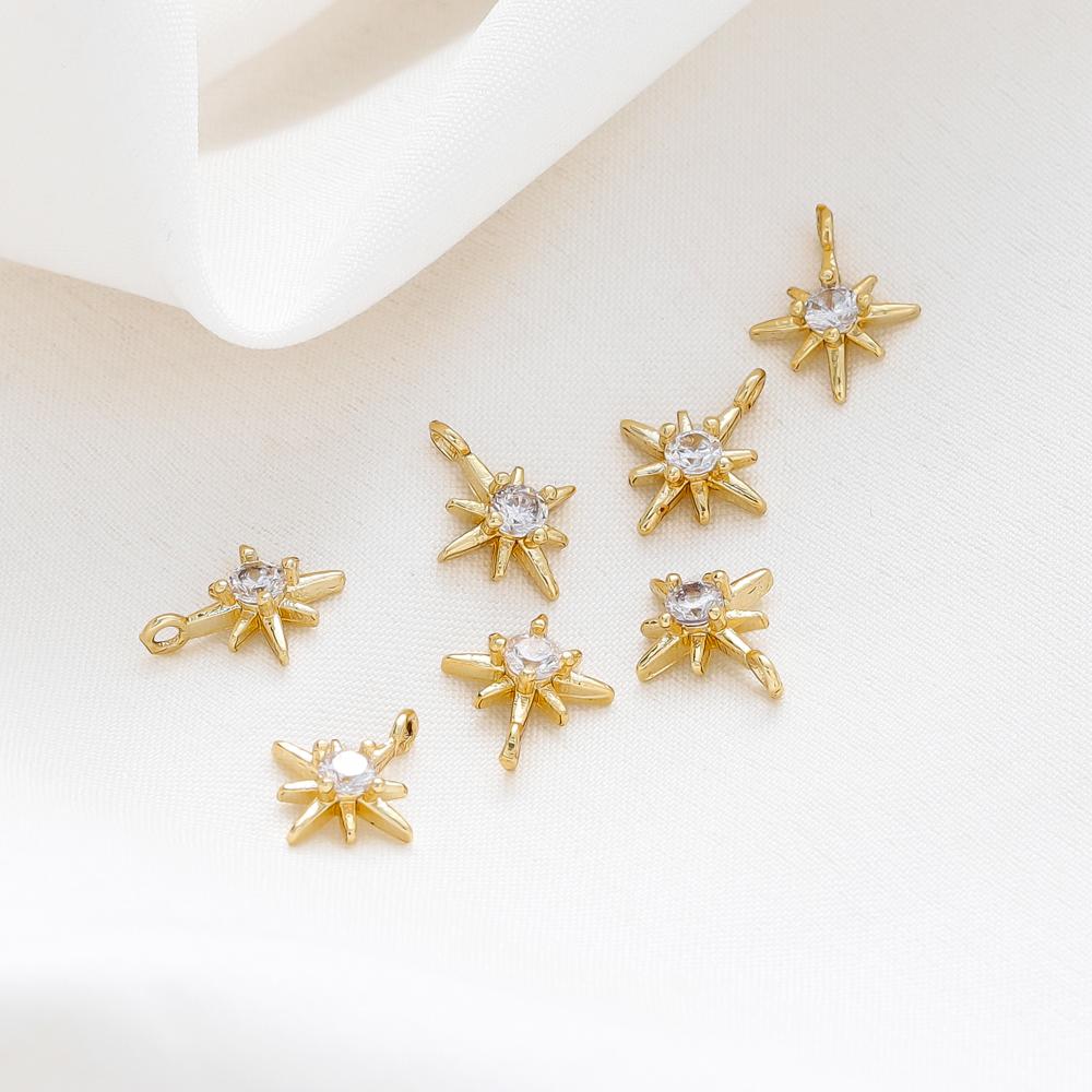 10Pcs/lot 14K Gold Color Plated Brass Star Pendants with Zircon Charms Pendant for DIY Necklace Jewelry Making Accessories