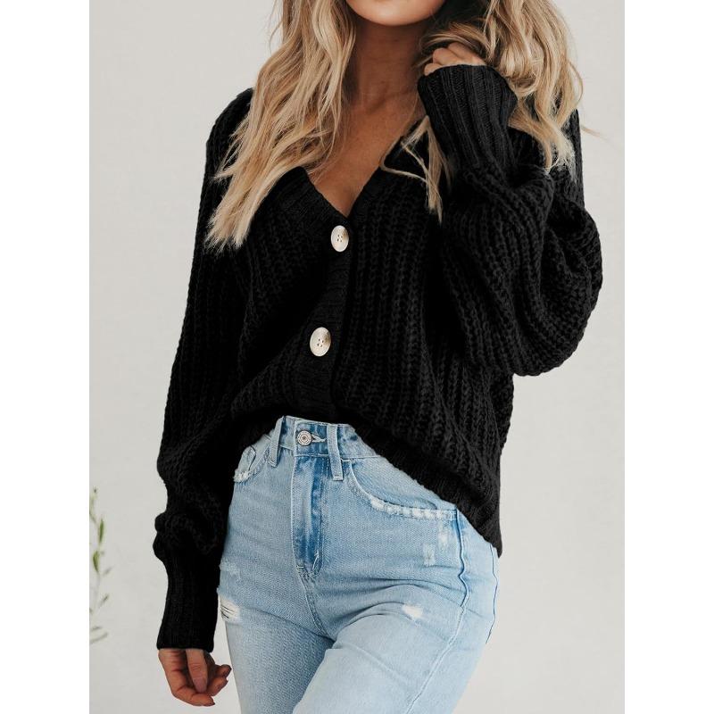 Women S Thick Knit Open Front Cardigan Long Sleeve Button Loose Short Coat