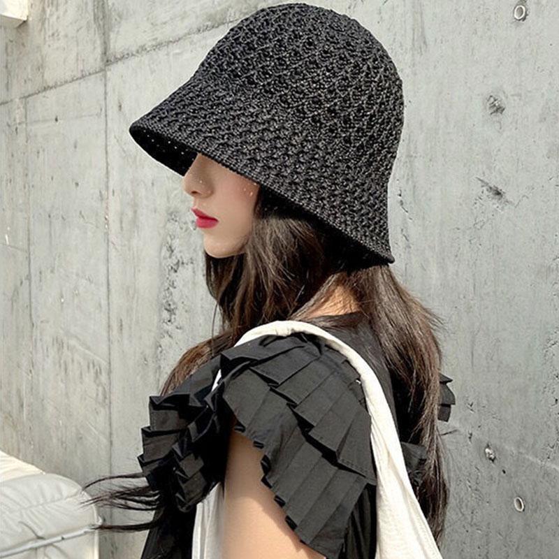 Straw Dome Weave Bucket Hat Hollow Out Breathable Sun Hats Female Beach Cap Foldable Outdoor Japanese Lesure Fishierman Caps