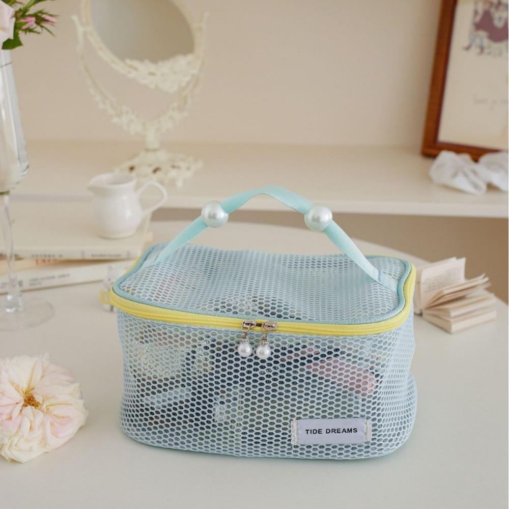 Large Capacity Mesh Cosmetic Bag Solid Color Pillow Makeup Pouch Transparent Makeup Bag  Outdoor