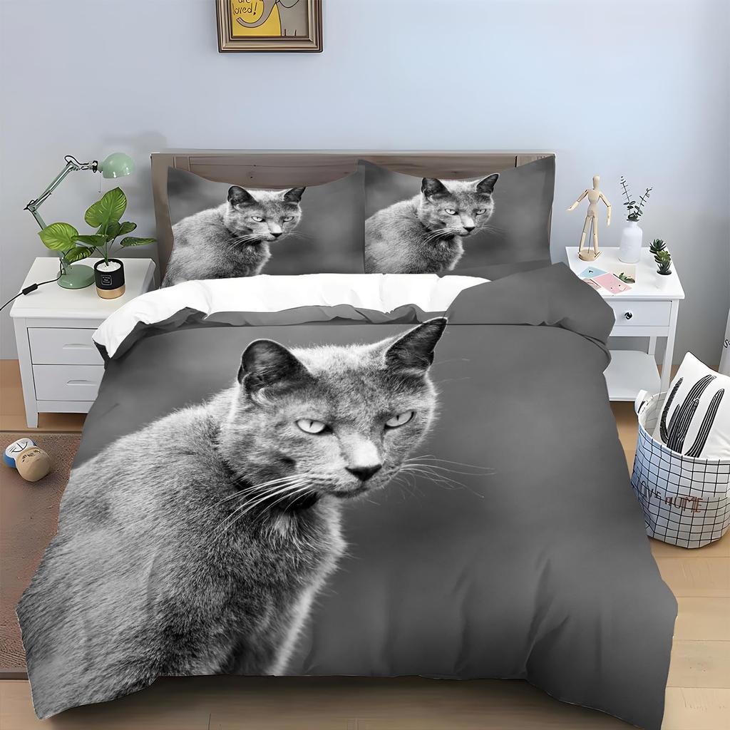 Cute Cat Duvet Cover Bedding Three-Piece Set 3D Animal Digital Printing Quilt Cover