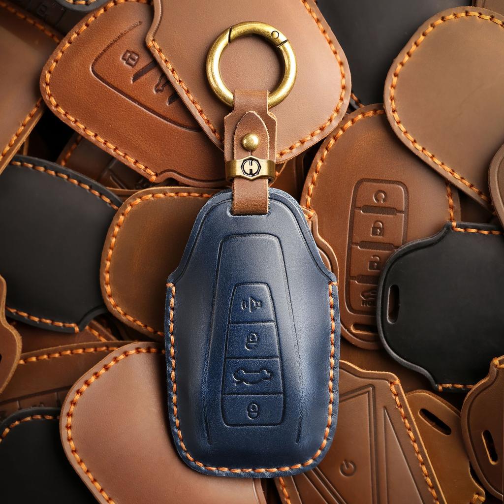 The new retro key cover is suitable for Geely Emgrand Binrui car hand-stitched leather key case ring.