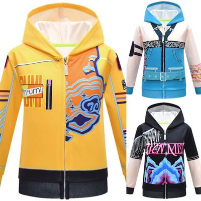 Kids Girls Anime Cartoon POP Star Singer Printed Hooded Zipper Long Sleeves Jacket Coat