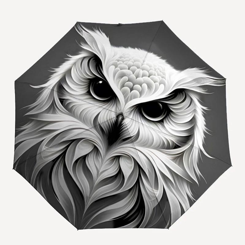 1pc Owl Face Artwork Automatic Open/close Folding Umbrella, Compact Portable Travel Umbrella,Durable Construction Yy250814146