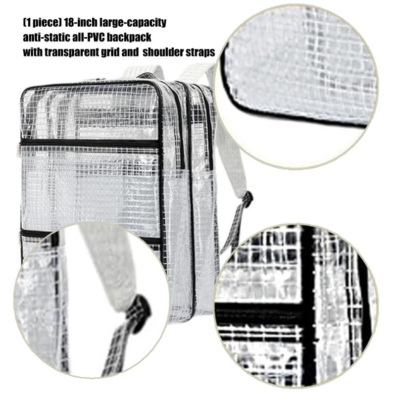 Industrial Grade 18Inch Anti Statics PVC Tool Backpack Heavy Duty Clear Mesh Compartments For Electronics Technicians