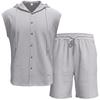 Men Shirt Shorts Two-piece Suit Hooded Sleeveless Shirt Adjustable Elastic Shorts Set Hiking Workout Summer Casual Outfit