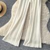 Autumn Winter Women Lazy Style Striped Knitted Sweater Drawstring Wide-leg Home Pant Trouser