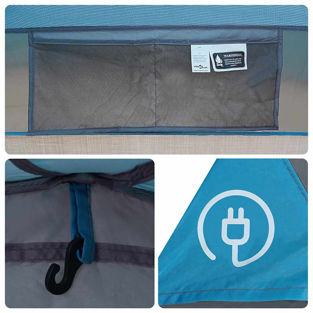5 Person Camping Tent with Awning Blue Waterproof