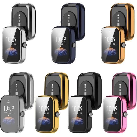 FitTurn Screen Protector Case for Amazfit Bip 3/Bip 3 Pro Watch TPU Slim Case Cover [Plating Metal Color Frame] [3D Full Coverage] Shell Protective