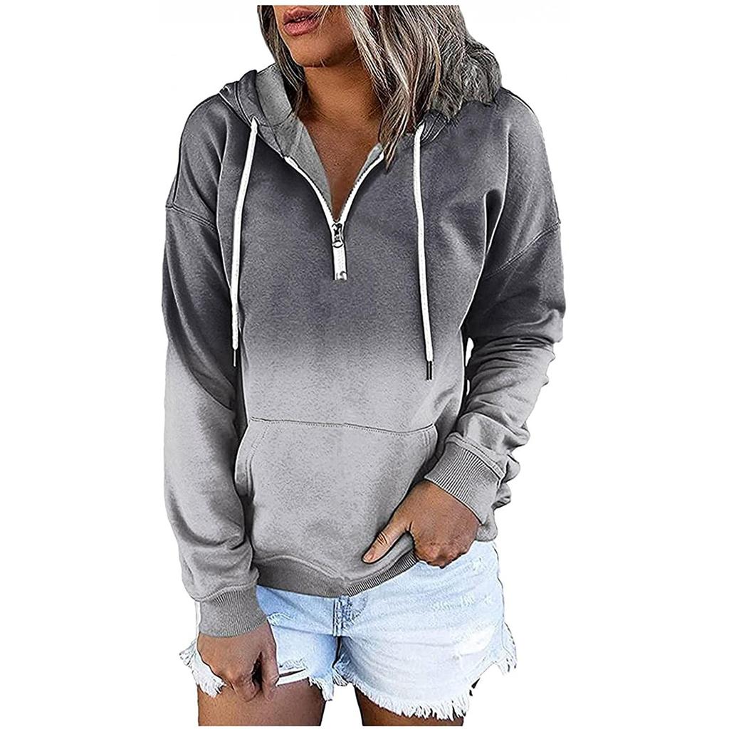 Ladies Hoodie Casual Zipper Hooded Sweatshirt Loose Long Sleeve  Top