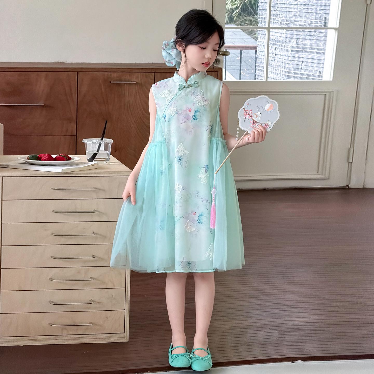 Summer 2026 Girls Cheongsam Hanfu Dress - Stylish Chinese Princess Attire 130 cm