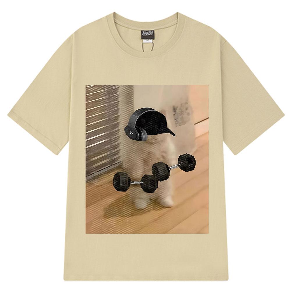 Funny Cat Gym Weightlifting Meme Tshirt Unisex Fashion Casual Tshirt Summer Shortsleeved Harajuku Tshirts