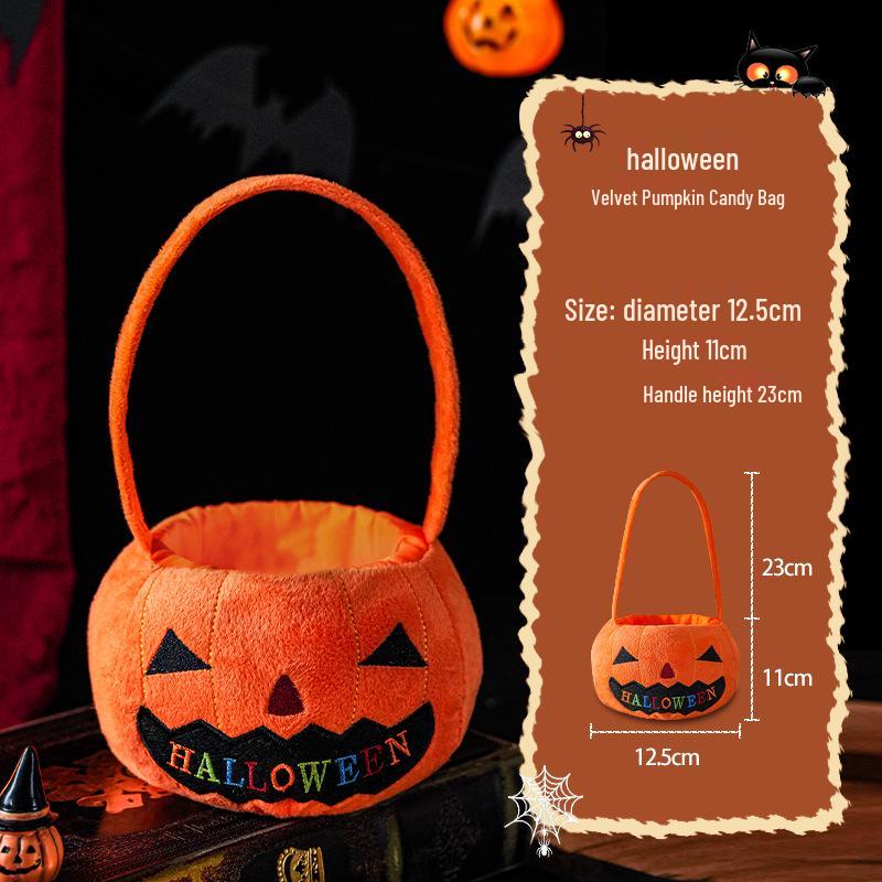 Pumpkin Lantern Trick-or-Treat Candy Bag for Kids - Halloween Handheld Decoration and Small Gift Prop