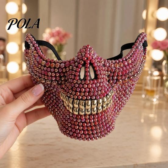 Non-sweating Cosplay Mask Halloween Skull Half Face Mask, Rhinestone Punk Knight Masquerade Prop Wide Vision with Adjustable Straps, Lightweight