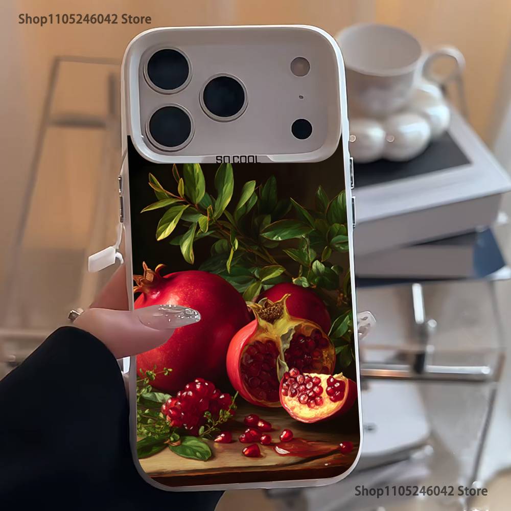 Cute pomegranate For White Candy Matte Cover iPhone 17,16,15,14,13,12,11,Mini,Pro,Plus