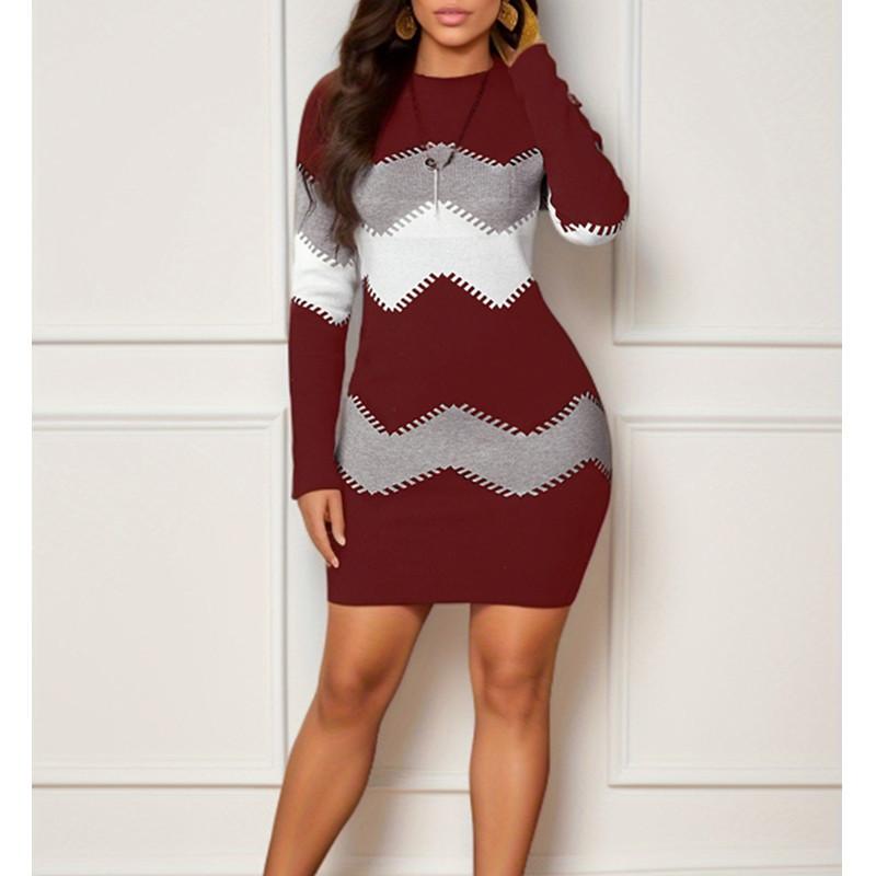 English Style Knit Dress With Floral Print For Office Casual Womens Fashion