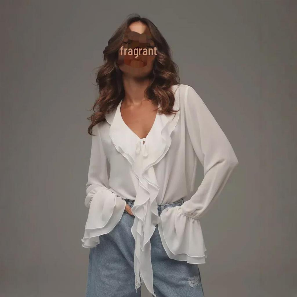 Jaro/Léto 2025 Volný kardigan se šněrováním a volány pro ženy