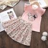 Summer Fashion Casual Girls Clothes Sets Floral Cartoon Kids Ruffle Sleeve Top and Skirt 2Pcs Outfits