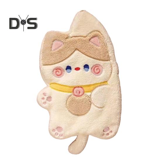Kitchen Hand Towel Cartoon Cat Shape Highly Water Absorbent Coral Fleece Reusable Bathroom Hanging Towel Home Decoration Face Washing Towel